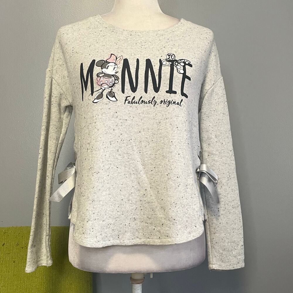 Disney Parks Minnie Mouse Gray Bow Side Pullover Sweater XS